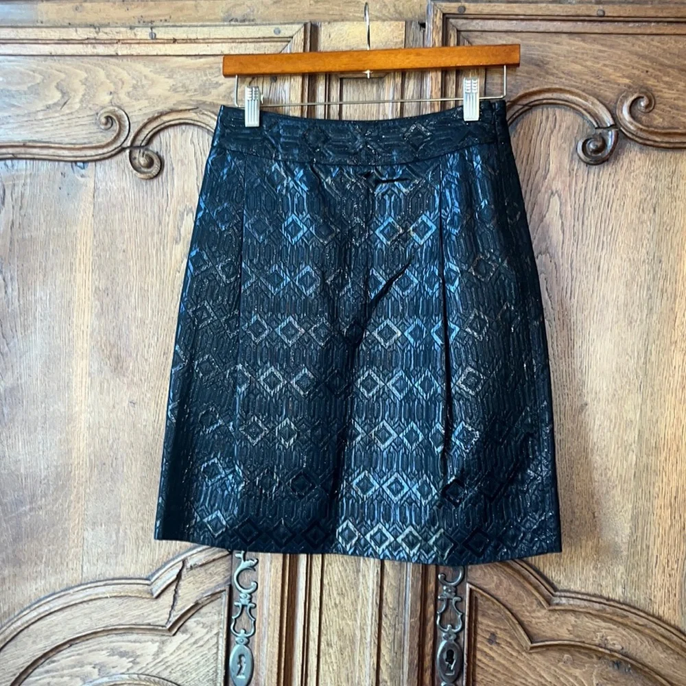 Tory Burch Siri Black Shiney Skirt Jacquard Diamond Textured Pattern